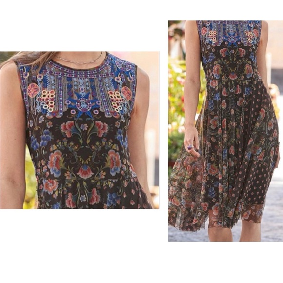 NWT Gorgeous Hard To Find!! Johnny Was Ethereal Embroidered Mier Mesh Dress Sz L - Picture 2 of 15